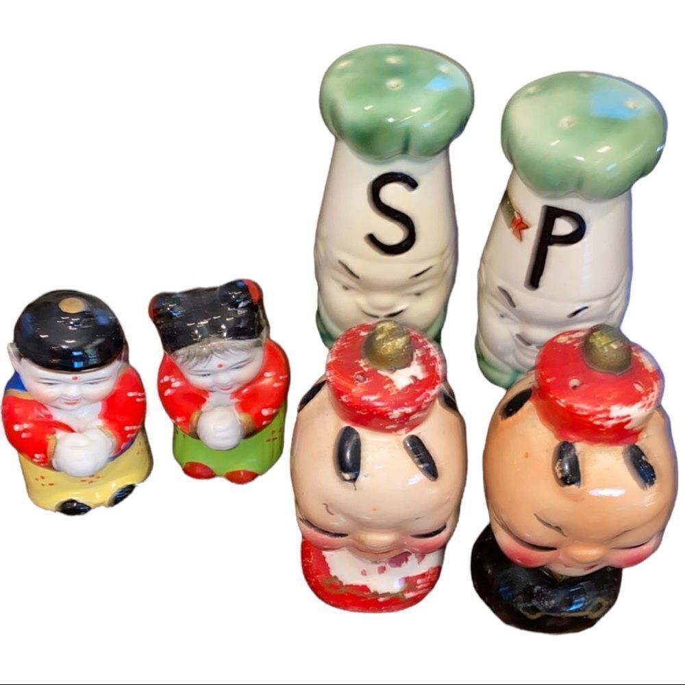 Lot of 3 Sets Vintage Asian Salt and Pepper Shakers